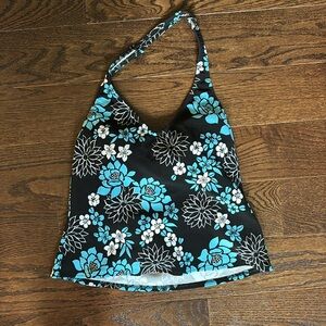 L.LBean Blue Floral Halter Tankini Top Only Size 18